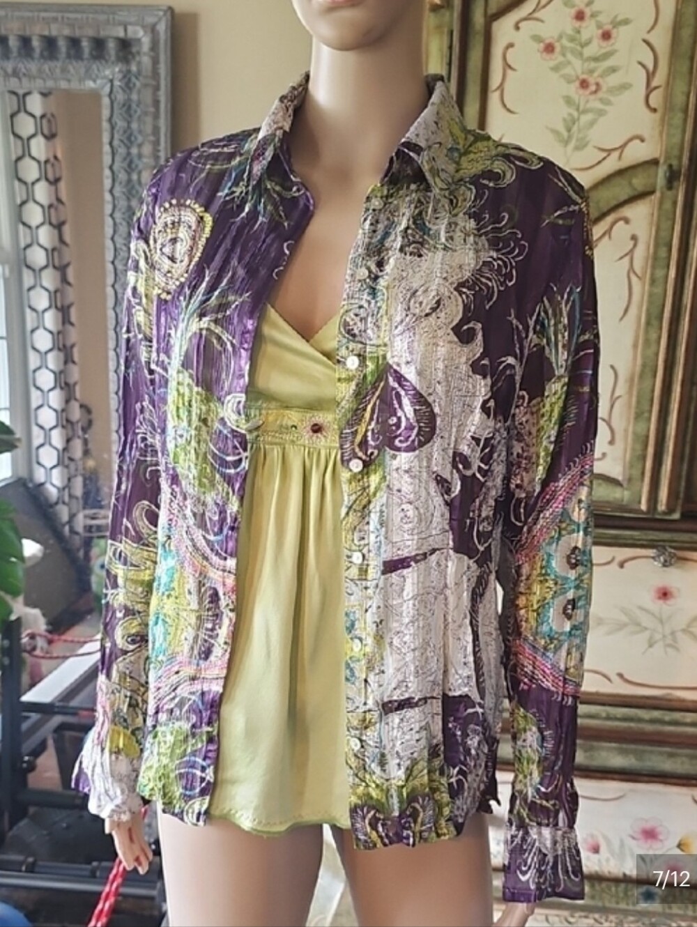 Le Caviar Medium Button Up Sheer Top